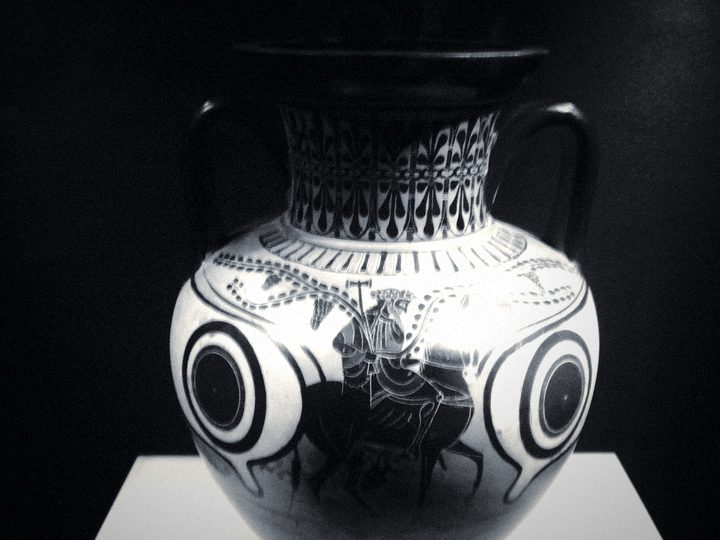 Amphora, Hephaestus returns to Olympus, black-figure, 6th c. BCE.