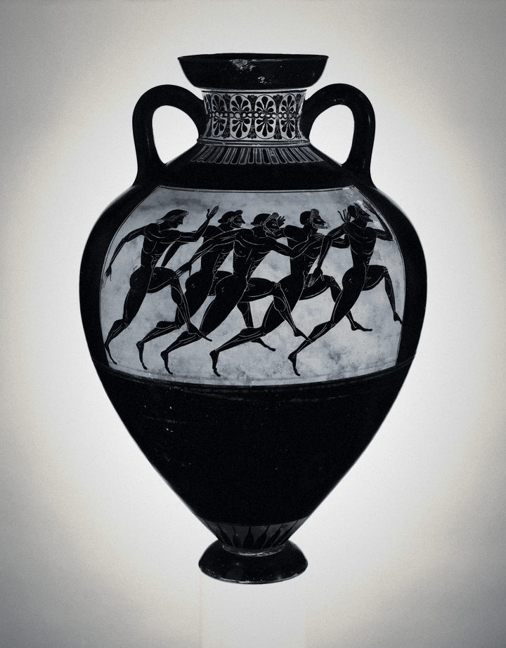 Panathenaic prize amphora, terracotta, c. 530 BCE.