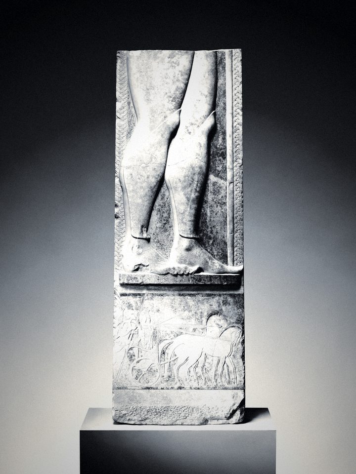 Stele of a hoplite, marble, c. 525 BCE.